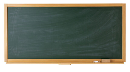 Green chalkboard with wooden frame and chalk eraser © Lubos