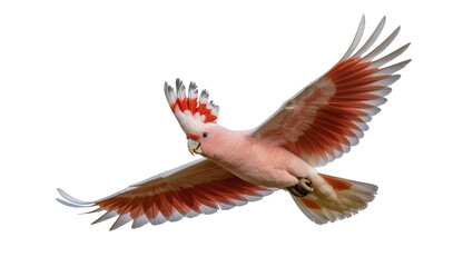 Pink cockatoo bird with orange and white wings flying © Fried