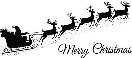 Santa Claus riding in a sleigh pulled by reindeer flying across the sky with gifts for Merry Christmas celebration © Sayed