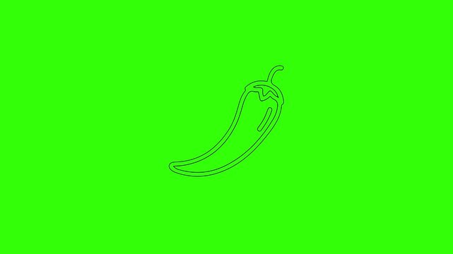 Minimalist outline of a hot chili pepper on a vibrant green screen background, symbolizing spice and flavor