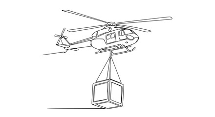 Obraz premium Helicopter Transporting Cargo Container Aerial View Line Art
