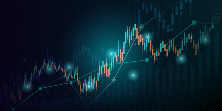 Technology financial graph with uptrend bar chart of stock market on blue color background