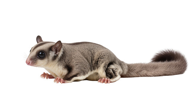 Sugar glider mammal with grey fur and white belly