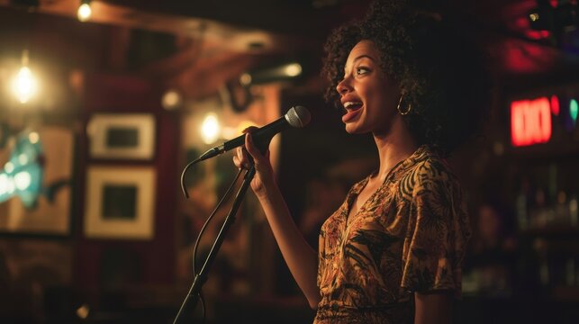 singer performing on stage in jazz club