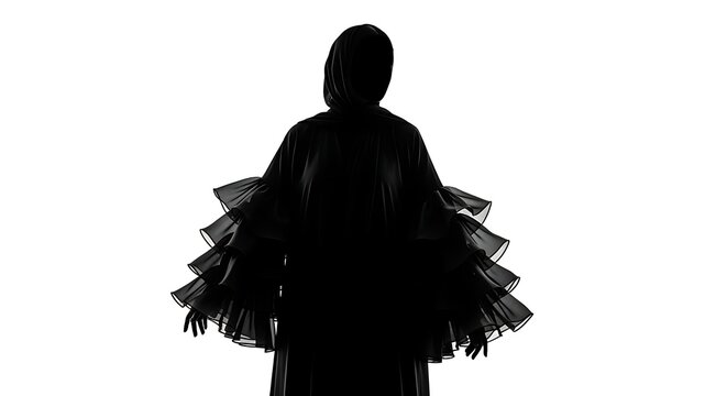 A black silhouette of a person wearing a hooded cloak