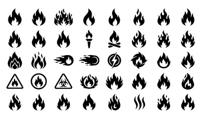 Obraz premium Fire Flame Vector Icon Collection Modern Black Style