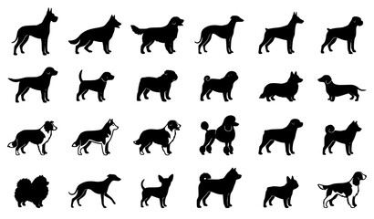 Standing Dog Silhouette Collection Vector Black Style © Md