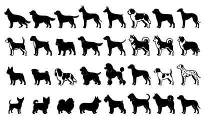 Standing Dog Silhouette Vector Set Black Animal Collection © Md