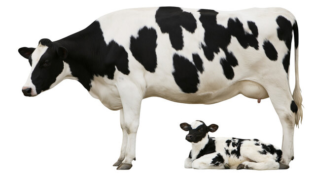 Holstein cow and calf with black and white spots