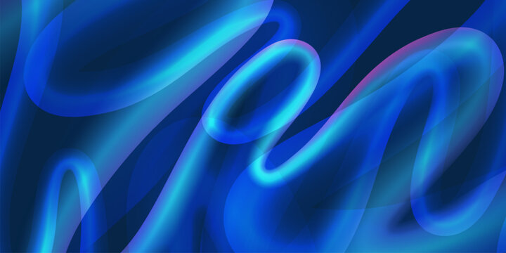 Abstract blue background with neon glowing fluid waves and curved gradient lines. Futuristic dynamic vector illustration for modern tech wallpaper, digital banner, web design.