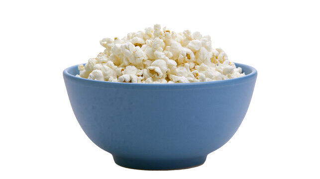 Blue bowl filled with fluffy popcorn