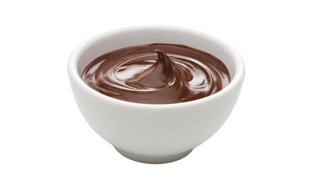 Creamy chocolate spread swirled in white bowl