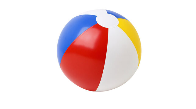 Inflatable beach ball with red blue yellow, and white panels