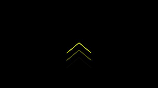 Minimalist yellow chevron arrow set isolated on a solid black background for digital interface