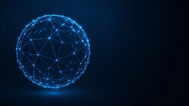 Wireframe Globe Network Sphere Blue Technology Background