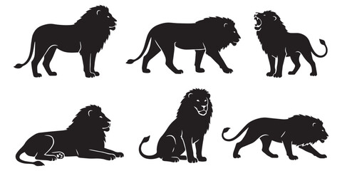 Fototapeta premium Lion Vector Set Different Poses