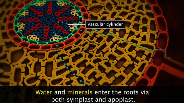 Absorption of water and minerals through roots