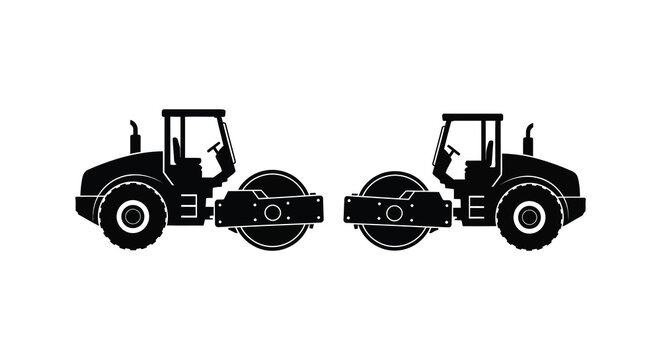 two road roller silhouettes against a white background construction machinery profile view silhouette