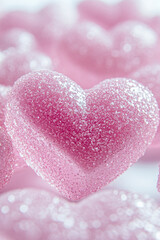 Obraz premium A close-up shot of a stack of pink gummy hearts. vertical frame