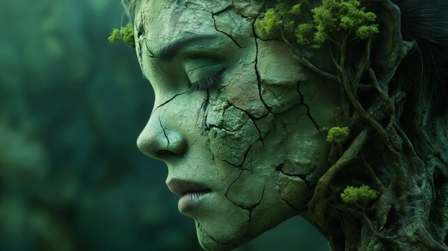 Mystical Nature Spirit Face with Tree Texture