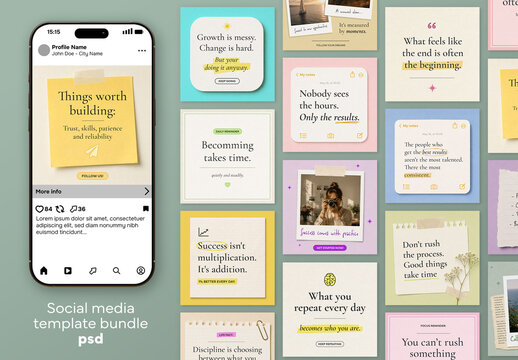 Social media quote design template bundle