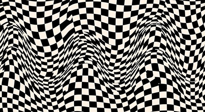 A black and white checkered pattern with wavy distortions