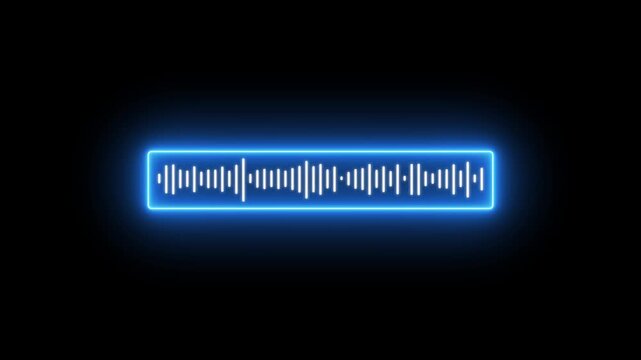 Neon blue audio waveform equalizer animation, digital sound frequency visualization for music and podcast production