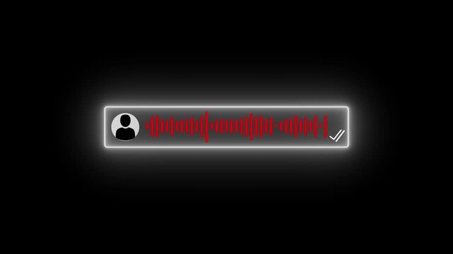 Animated voice message bubble with red sound wave and checkmark on black background, audio waveform chat