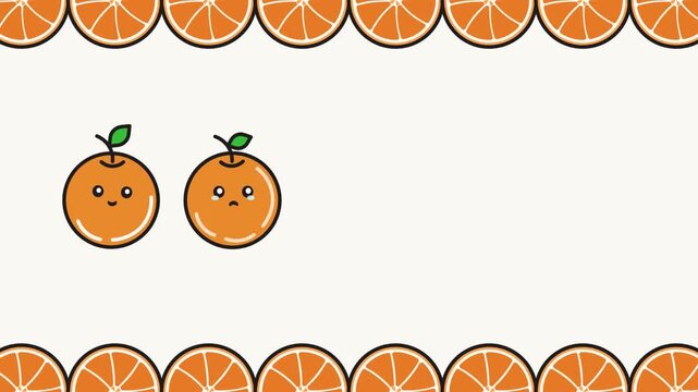 Cute Orange Fruit Characters Popping Up One by One Animated Loading Background. Playful Flat Progressive Appearance Loop with Funny Emoticons Orange Citrus Slices Pop Up Animation with Kawaii Faces 