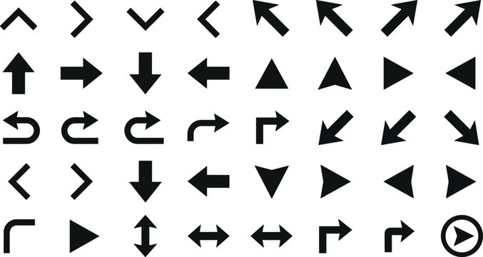 Arrow Icon Vector Set with Directional Navigation Symbols for User Interface, Maps, Apps, and Web Design