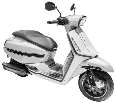 White retro scooter with black flame pattern