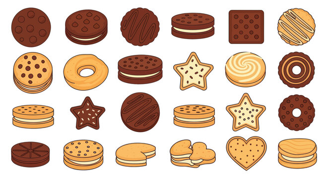 Assortment of sweet chocolate and vanilla sandwich cookies and biscuits