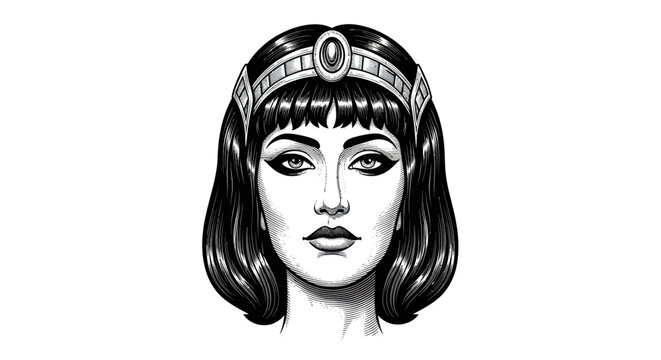 Ancient egyptian queen portrait with regal headband and kohl makeup