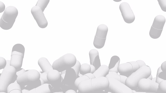 Medical pills falling on the floor. Pills and drugs tablets. Pharmaceutical Industry. Medicine concept. Health care. Available in FullHD and 4K video