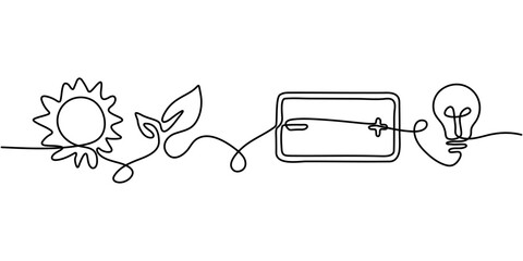 Continuous Line Art of Green Energy Concept with Lightbulb © Simple vector design