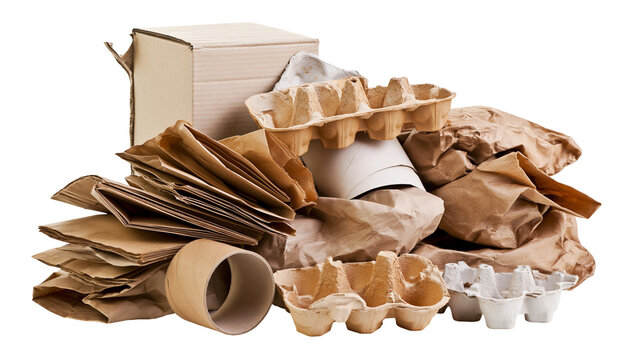 Cardboard box paper bags, and egg cartons pile