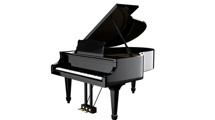 Black grand piano with open lid and pedals © Elvin