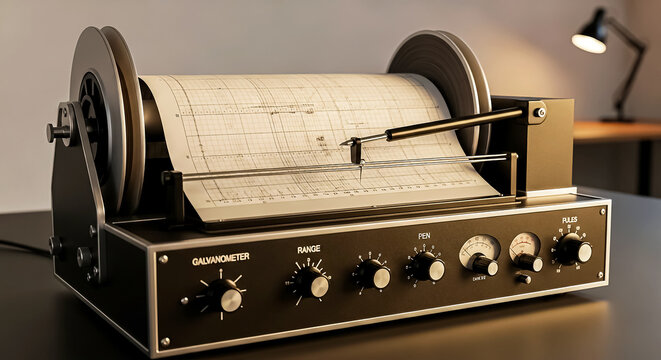 Vintage Galvanometer Recording Device with Paper Roll Output