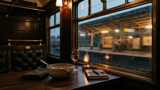 Vintage Luxury Train Interior, Slow Travel by Rail, Evocative Atmosphere of Passing Time