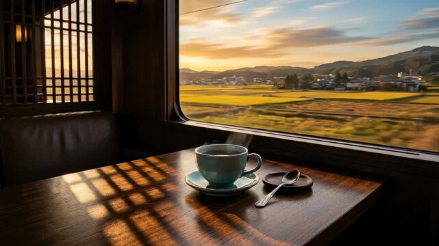 Vintage Luxury Train Journey at Sunset: Slow Travel Through Golden Fields