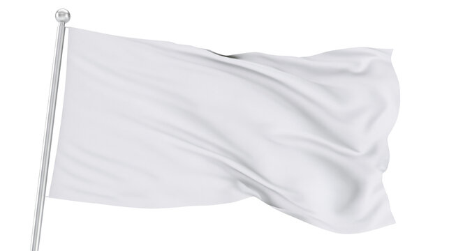 Waving white fabric flag on metal pole
