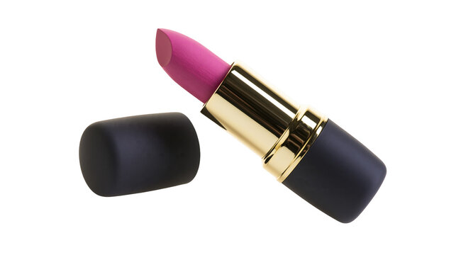 Pink lipstick with gold accent and black cap