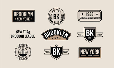 Obraz premium Brooklyn New York Vector Labels Set with Retro Urban Typography Emblems for Apparel Design Use