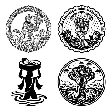 Janmashtami Vasudeva Child Krishna Vector Set