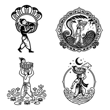 Janmashtami Child Krishna Festival Vector Set