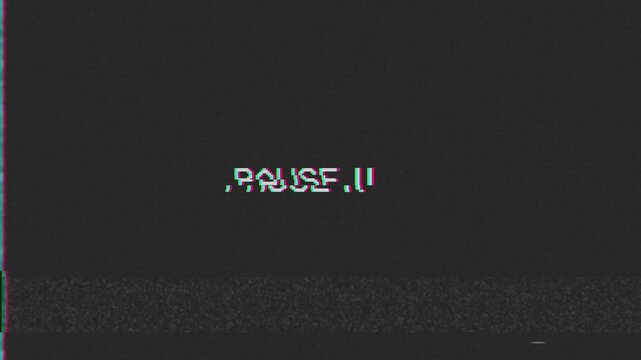 Vintage vhs pause screen with heavy damage and glitch effects