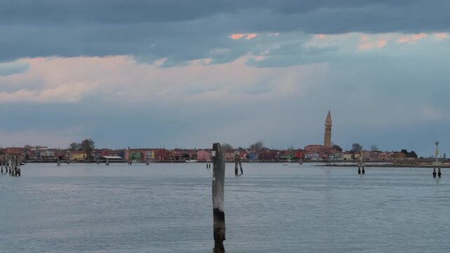 Slow Motion Lagoon View With Pastel Coastal City