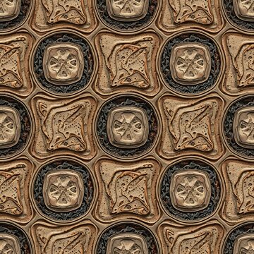 Intricate steampunk pattern with gears and ornate squares