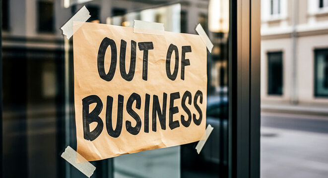Business Closure Notice Taped to Glass Door in Urban Setting