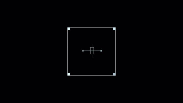 Abstract digital interface HUD element with a centered reticle and geometric frame.